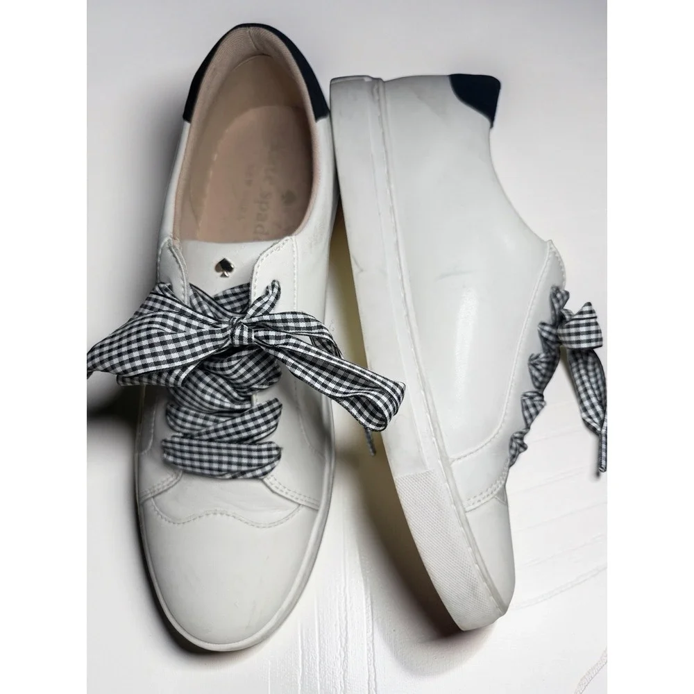 Kate Spade Fez Women's Leather Sneakers White/Blk Size 10 EUC